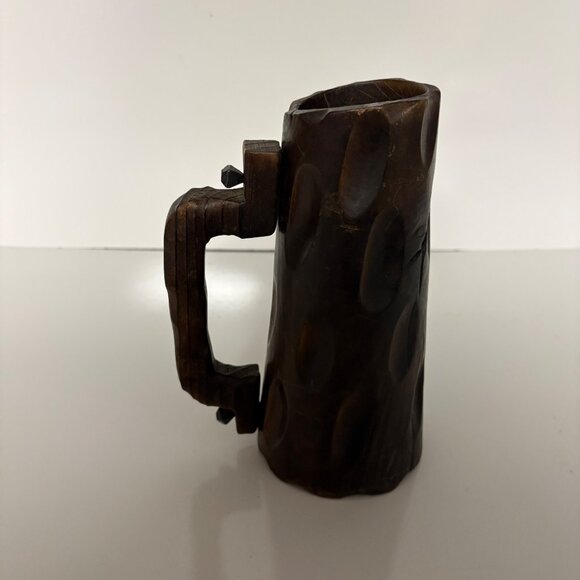 Carved Wooden Beer Mug Tankard Stein Rustic Mid-Century Vintage - Picture 7 of 8